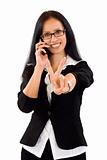  businesswoman on the phone victory sign