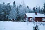 Village winter / Christmas / wooden house under snow