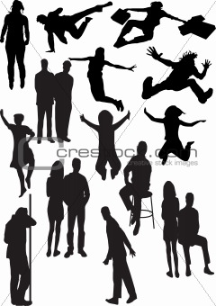 silhouette view of human motifs, expressions, positions