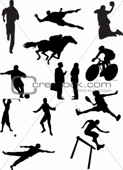 silhouette view of human motifs, sports, positions