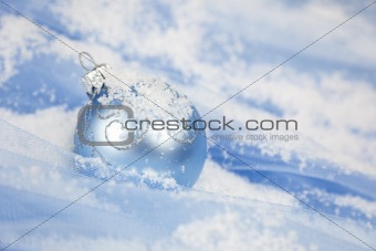 Christmas background / with blue ball and snow