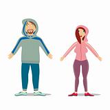 fully editable vector couple in jogging suit set ready to use