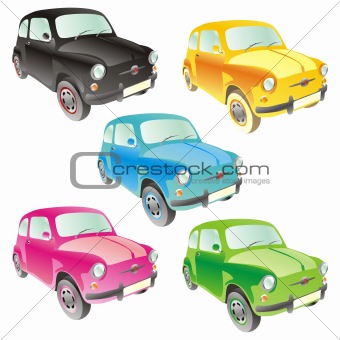 fully editable vector isolated funny colored cars with details
