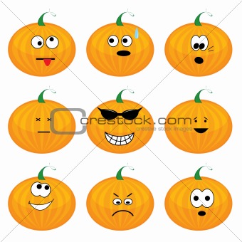 Set of nine cartoon pumpkins