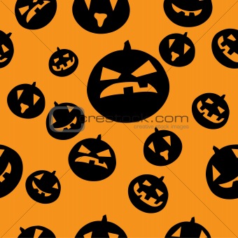 Seamless pattern with black pumpkins on orange background