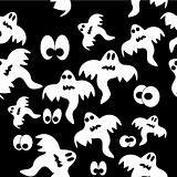 Seamless pattern with ghosts on black background