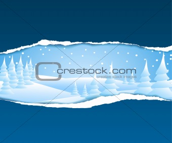 Christmas card with snowy landscape