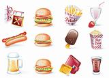 Vector cartoon style icon set. Part 22. Fast Food