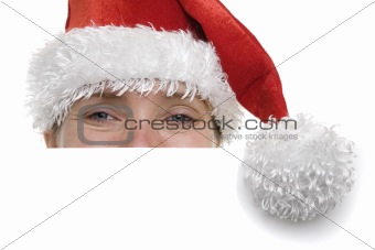 Woman in Santa Hat with Sign