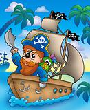 Cartoon pirate sailing on ship