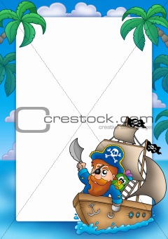 Frame with pirate sailing on ship