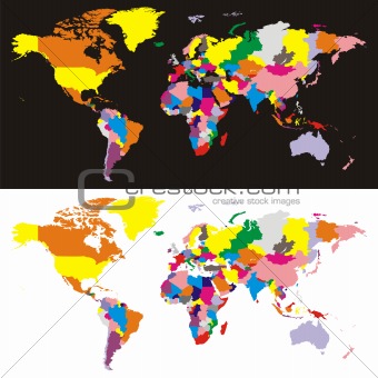 fully editable vector world map with all countries in different colors