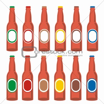 fully editable vector illustration of isolated beer bottles set ready to use