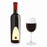 fully editable vector illustration of isolated wine bottle and glass