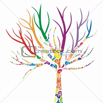 vector illustration of a tree with colored patterns
