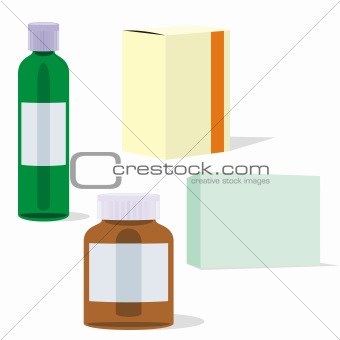 isolated painkillers bottles and boxes