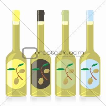 isolated olive oil bottles set