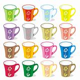isolated colored mugs