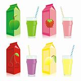 fully editable vector illustration of isolated juice boxes and glasses