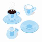 fully editable vector isolated espresso cups and saucers