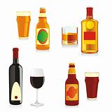 fully editable vector isolated alcohol bottles and glasses