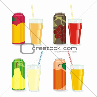 fully editable isolated juice cans and glasses
