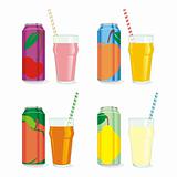 fully editable isolated juice cans and glasses