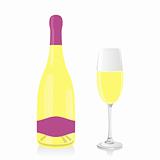 fully editable isolated wine bottle and glass