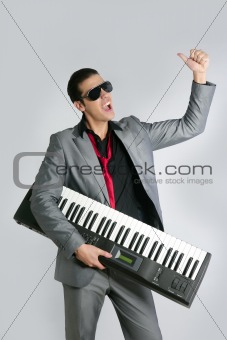 Businessman musician playing instrument with suit
