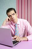 Businessman young thinking on laptop, wallpaper