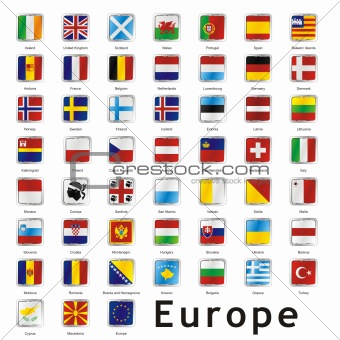 fully editable isolated european flags