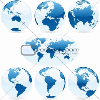 vector editable colored world map and globes