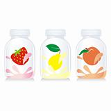 fully editable vector isolated fruit yogurt glass bottles