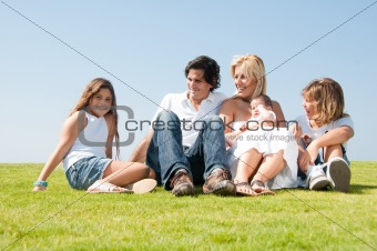 Adorable family relaxing