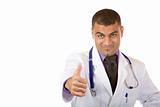 Portrait of of medical doctor showing thump up sign