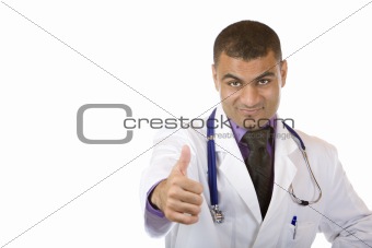 Portrait of of medical doctor showing thump up sign