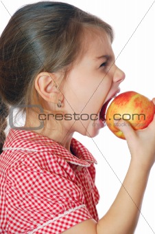 girl biting an apple