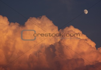 Moon and Orange Clouds
