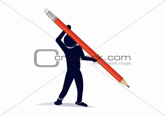 character with a red pencil