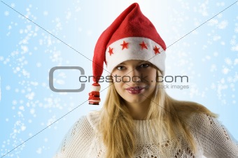 blond girl christmas hat