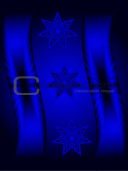 An abstract blue and black vector background with metallic blue stars