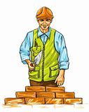 builder man with derby tool building a wall