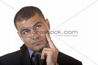 Portrait of Businessman looking contemplative isolated on white