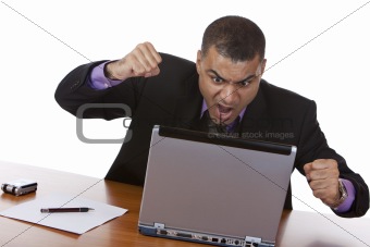 Businessman is stressed with computer crash