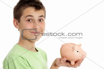 Boy holding a money box