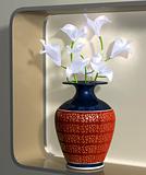 Vase of elegant flowers on a modern shelf