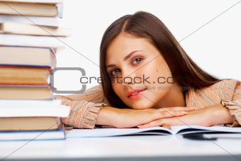 Close-up of a female student with a books