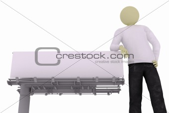 Man lean on street banner