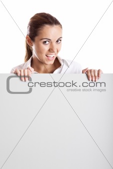 Woman holding a billboard