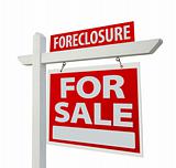 Foreclosure Home For Sale Real Estate Sign Isolated on a White Background.